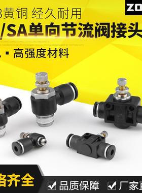 黑色气管接头调速气动单向管道气缸节流阀SA/SL4-M5/6-01/8-02/03