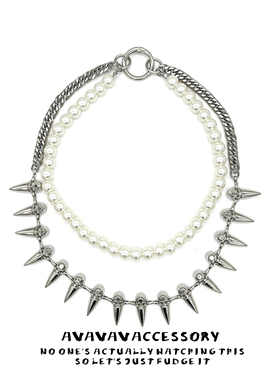 AVAVAVA原创小众remake子弹头珍珠尖刺项链朋克嘻哈暗黑双层颈链