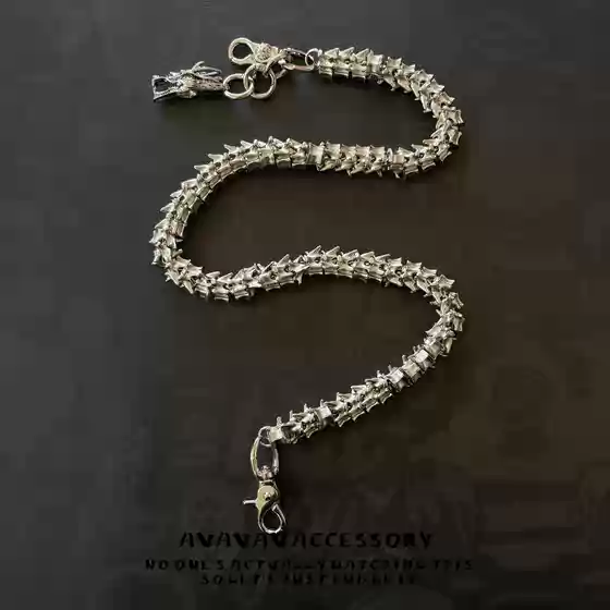 AVAVAVA Punk Heavy-Duty Dragon Bone Jeans Waist Chain Dragon Head Pendant Hip Hop Streetwear Pants Chain Textured Bag Chain