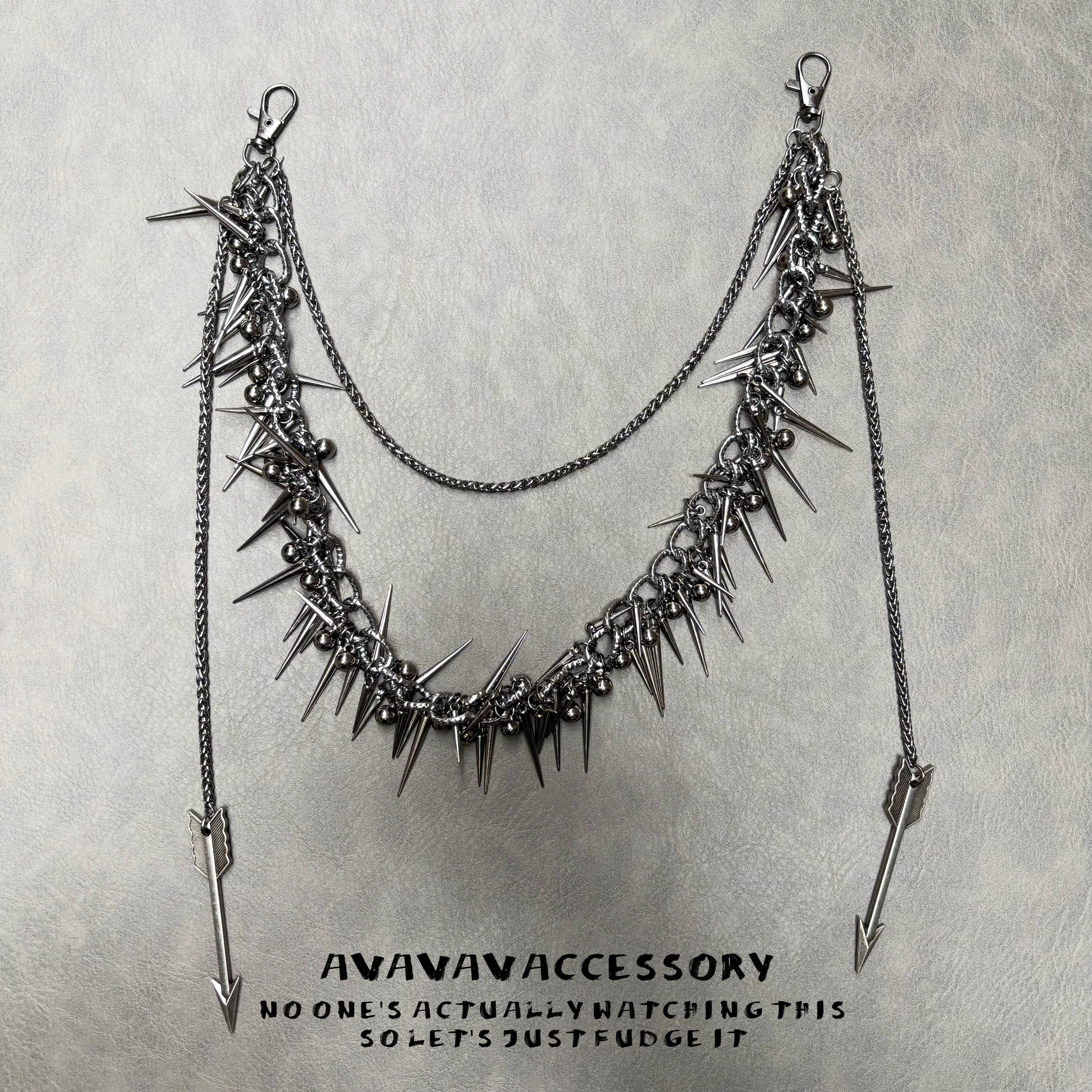 thumbnail for AVAVAVA小众设计新款嘻哈朋克裤链牛仔裤腰链铆钉重工包挂件配饰