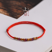 天然老桃木竹节上岸手链石榴石紫牙乌转运珠脚链儿童防惊吓红手绳