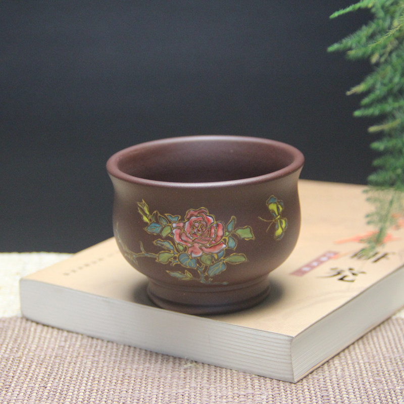 全手工点彩月季花宜兴紫砂主人杯品茗杯茶杯茶碗茶盅紫砂茶具礼品