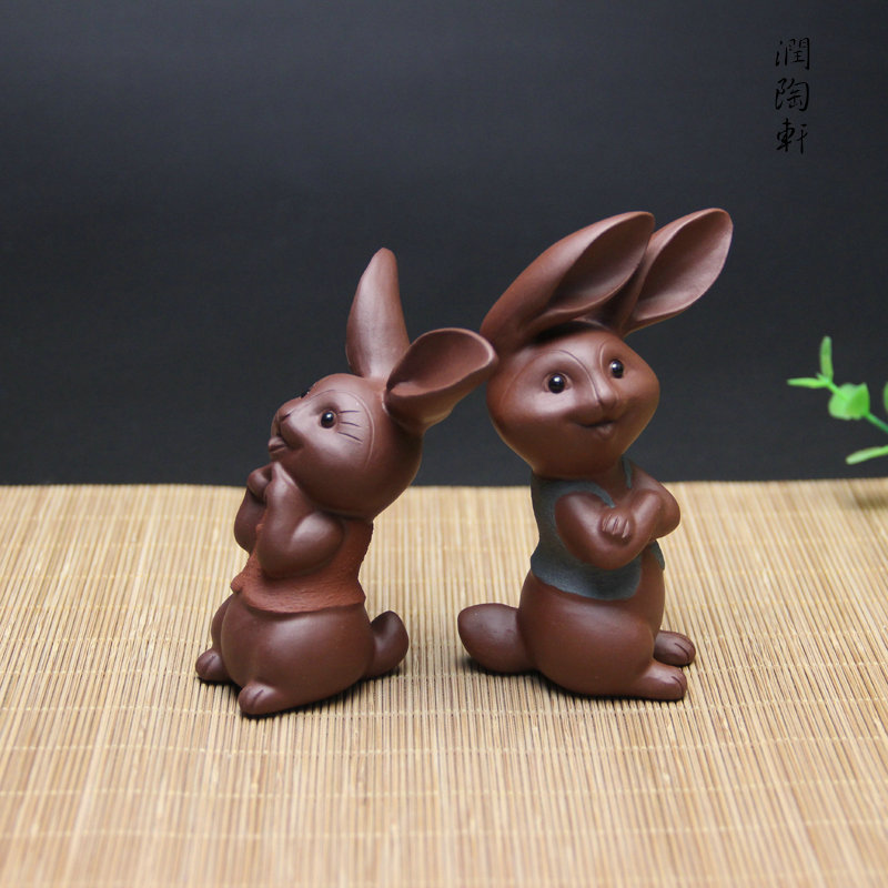 宜兴紫砂茶宠兔子摆件小兔茶玩