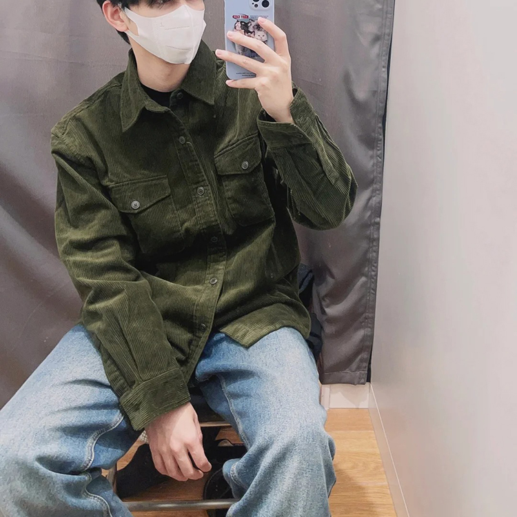 3D立裁版型春季男灯芯绒工装衬衫
