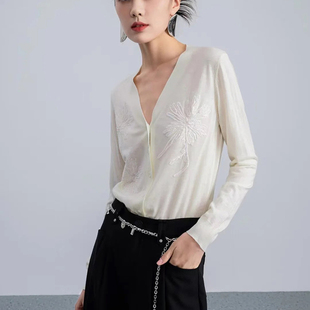 針織衫 女薄款 重工浮雕繡花 溫柔開衫 外套 24早秋氣質(zhì)V領(lǐng)長袖
