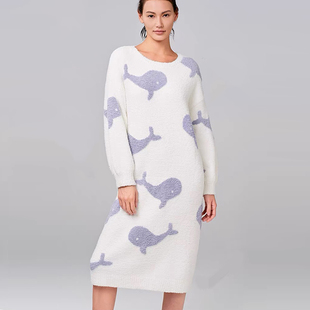 2024年秋冬半边绒家居服时尚 厚实保暖 慵懒睡裙女 木巨299