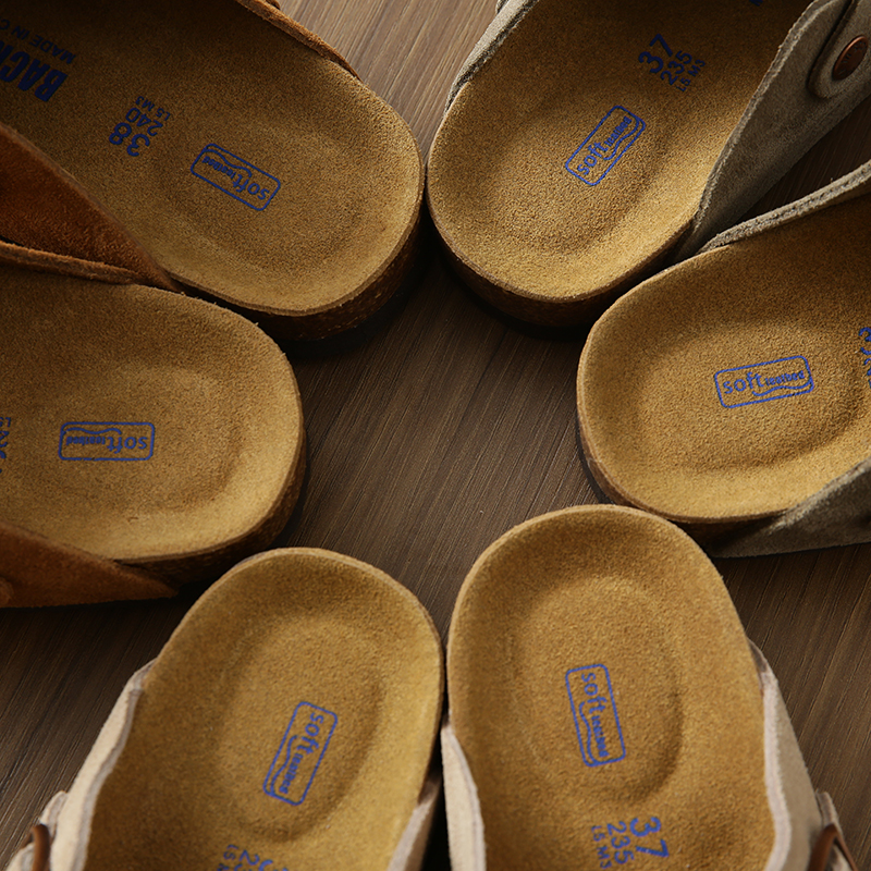 时尚复古男女款软木包头拖鞋