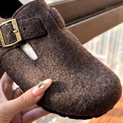 保暖加绒内增高毛毛勃肯单鞋