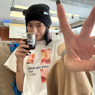 印花短袖 2025夏季 美式 新款 女纯棉百搭t恤女圆领宽松百搭上衣 时尚