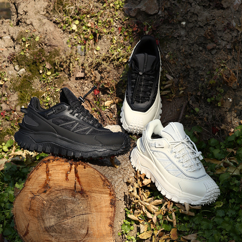 【头层牛皮+格子布拼接】情侣款厚底登山徒步鞋跑步运动休闲鞋潮