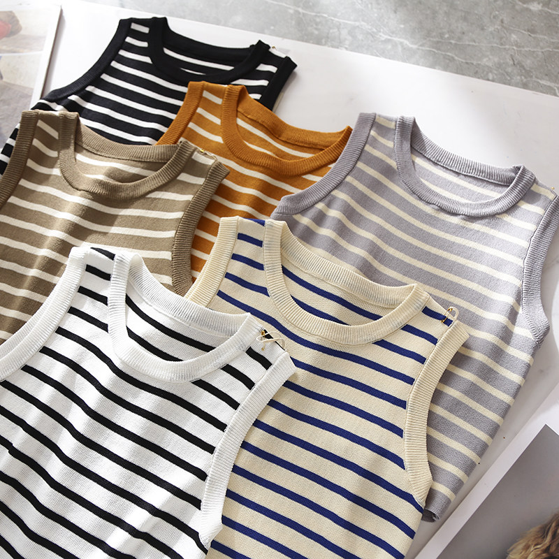 【妥妥辣妹风！】夏季女士撞色时尚条纹无袖圆领短款背心打底上衣,女装/女士精品,背心吊带,淘宝优惠券,粉丝福利购,淘宝优惠卷