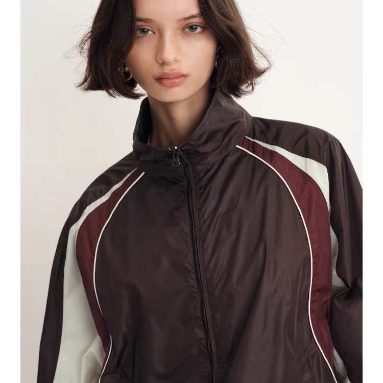 摩卡棕拼色轻薄尼龙夹克休闲外套