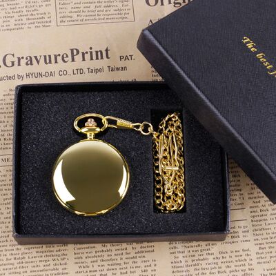 Luxury Gold Quartz Pocket Watch Gift Box Set For Family Fash