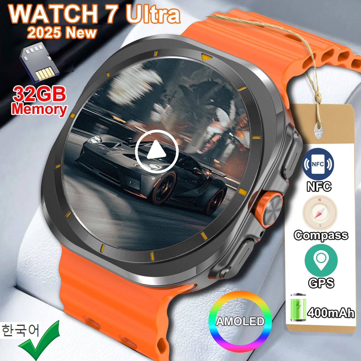 2025 New Watch 7 Ultra Smart Watch Men 32GB Memory 3D Video