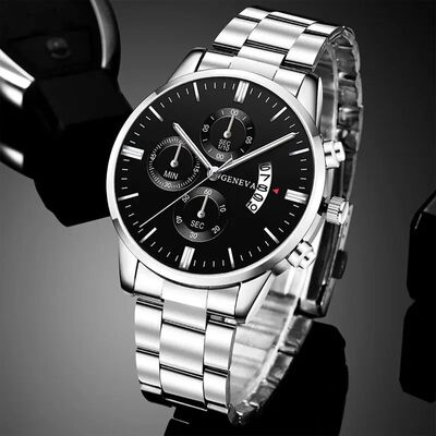 Fashion Mens Watches Luxury Silver Stainless Steel Quartz Wr