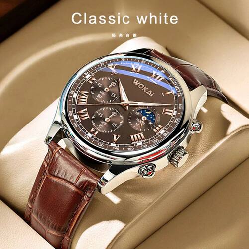 WOKAI high quality men's leisure belt quartz watch luminous