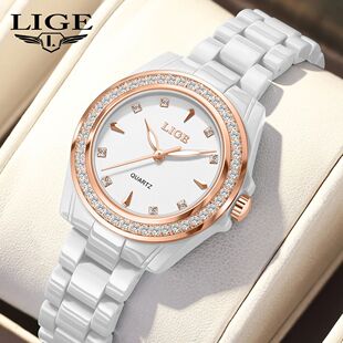 LIGE 2026 elegant Women's Watch luminous ceramic lady watch