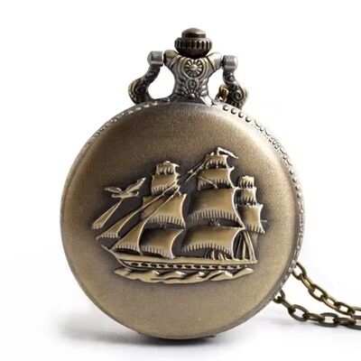 Bronze Quartz Pocket Watch Necklace Clock Pendant Vintage Wa