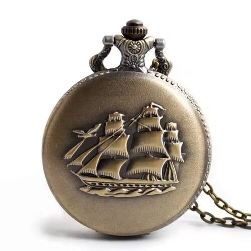 Bronze Quartz Pocket Watch Necklace Clock Pendant Vintage Wa