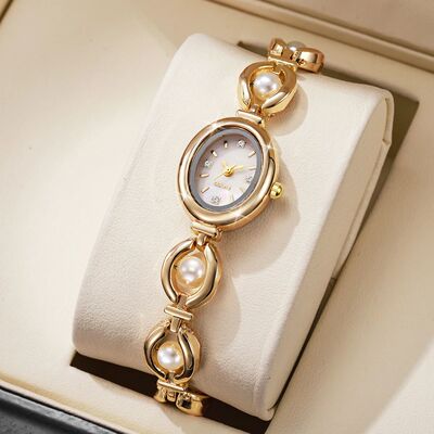 Elegant Pearl Bracelet Women Quartz Wristwatch Fashion Diamo