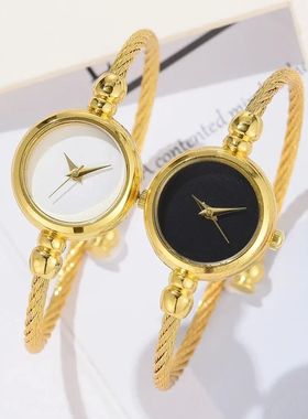 2PCS Fashion Luxury Women's Watch Gold Fine Strap Ladies Wat