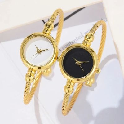 2PCS Fashion Luxury Women's Watch Gold Fine Strap Ladies Wat