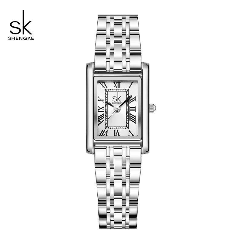 Shengke Ladies Watches Original Rectangle Leather Strap Wome