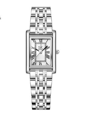 Shengke Ladies Watches Original Rectangle Leather Strap Wome