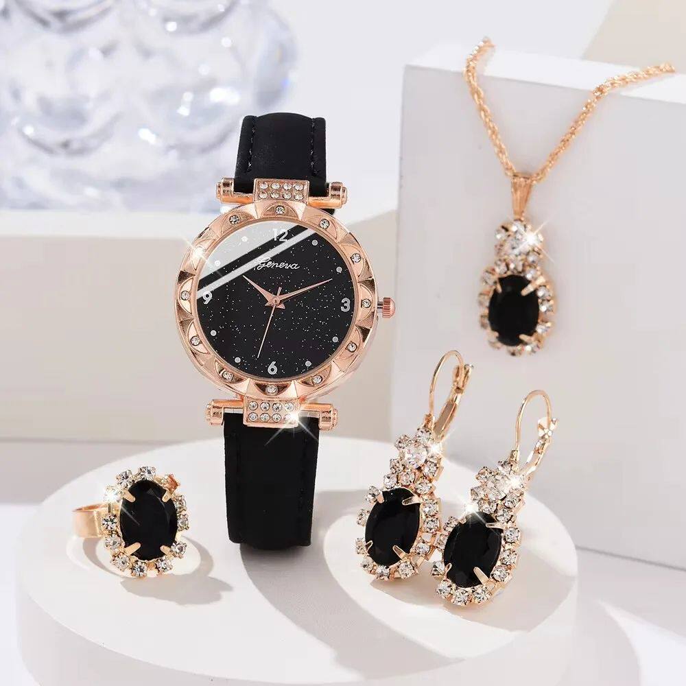 Womens Watches 5Pcs Set Luxury Rhinestone Women Fashion Eleg