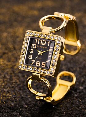 Fashion Women's Gold Watch Bangle Bracelet Stainless Steel L