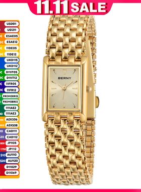 BERNY Gold Watch for Women Square Ladies Quartz Wristwatches