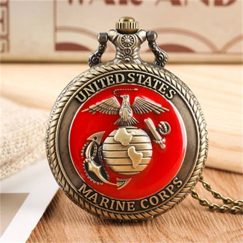 Vintage US Marine Corps Themed Quartz Pocket Watch Fashion R