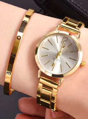 2pcs Set Watch Luxury Women Simple Dial Hollow Strap Fashion