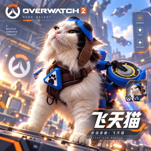飞天猫守望先锋飞行器3D打印模型猫咪cos服饰游戏周边酷炫装饰品