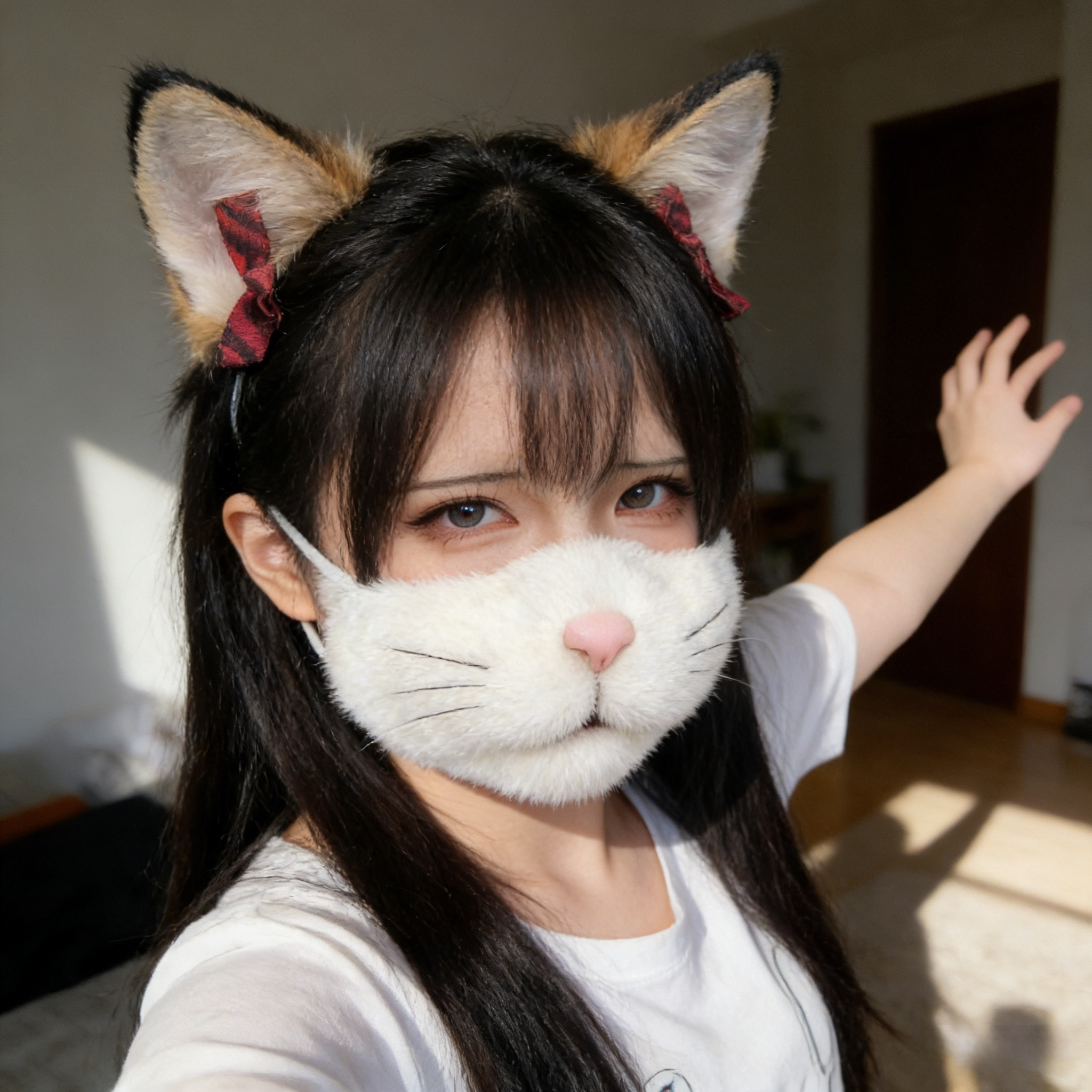 可动颚猫猫口罩猫咪兽装cos道具福瑞兽娘毛绒绒可爱冬天防风防寒