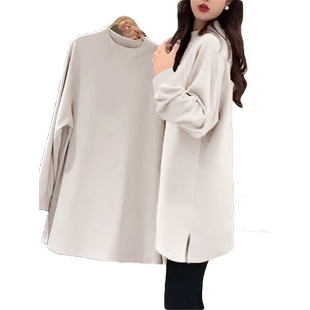 加绒长袖打底衫女装秋冬季洋气中长款t恤鲨鱼裤搭配的上衣遮屁股