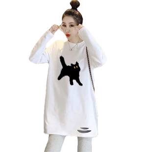 中长款长袖t恤女2025新款秋冬季加绒内搭打底衫搭配鲨鱼裤的上衣