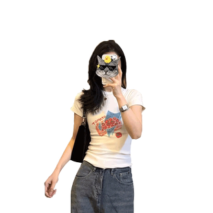 正肩修身显瘦短袖t恤女装2026新款春夏季美式复古纯欲甜辣小上衣