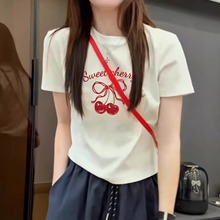 白色正肩纯棉短袖t恤女2025新款爆款夏季时尚洋气时髦减龄上衣服