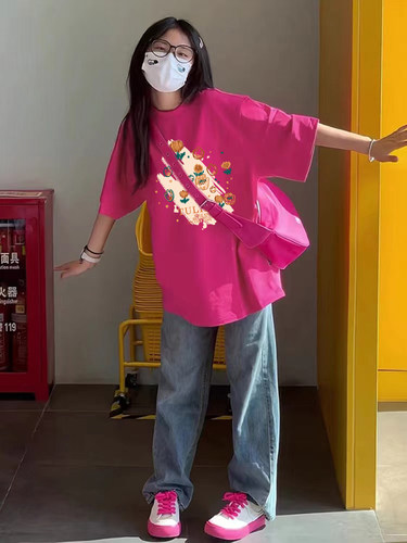 宽松正肩短袖纯棉t恤上衣女夏季