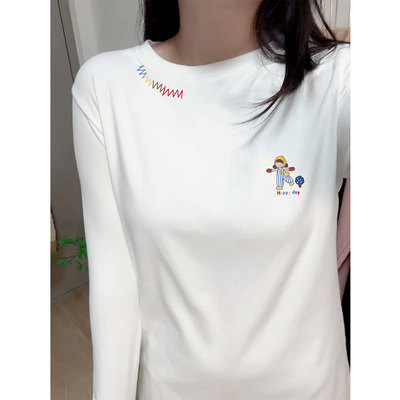 白色纯棉长袖t恤女2025新款秋冬德绒内搭高级感可外穿打底衫上衣