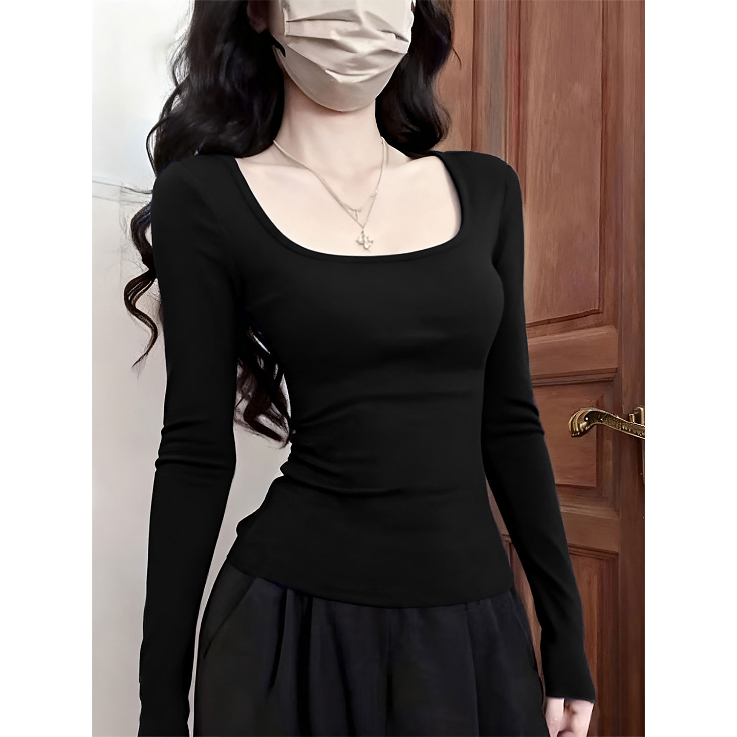 冬季内搭高级感打底衫女2025新款巨好看的早秋辣妹u领长袖t恤上衣