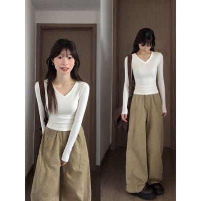 秋冬内搭轻奢高级感打底衫女2025新款今年流行爆款v领长袖t恤上衣