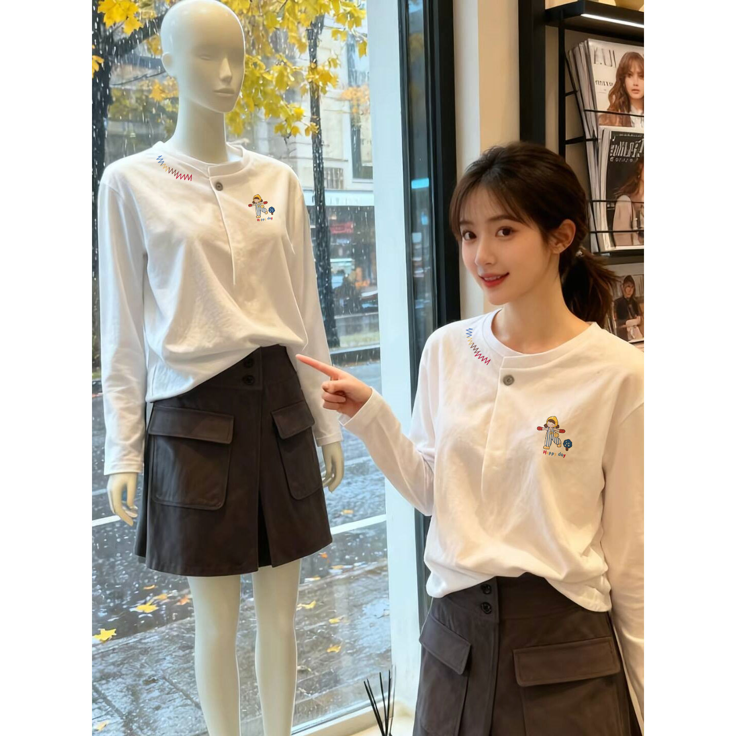 冬季德绒内搭打底衫女2025新款长袖t恤巨好看韩系早秋穿搭上衣服