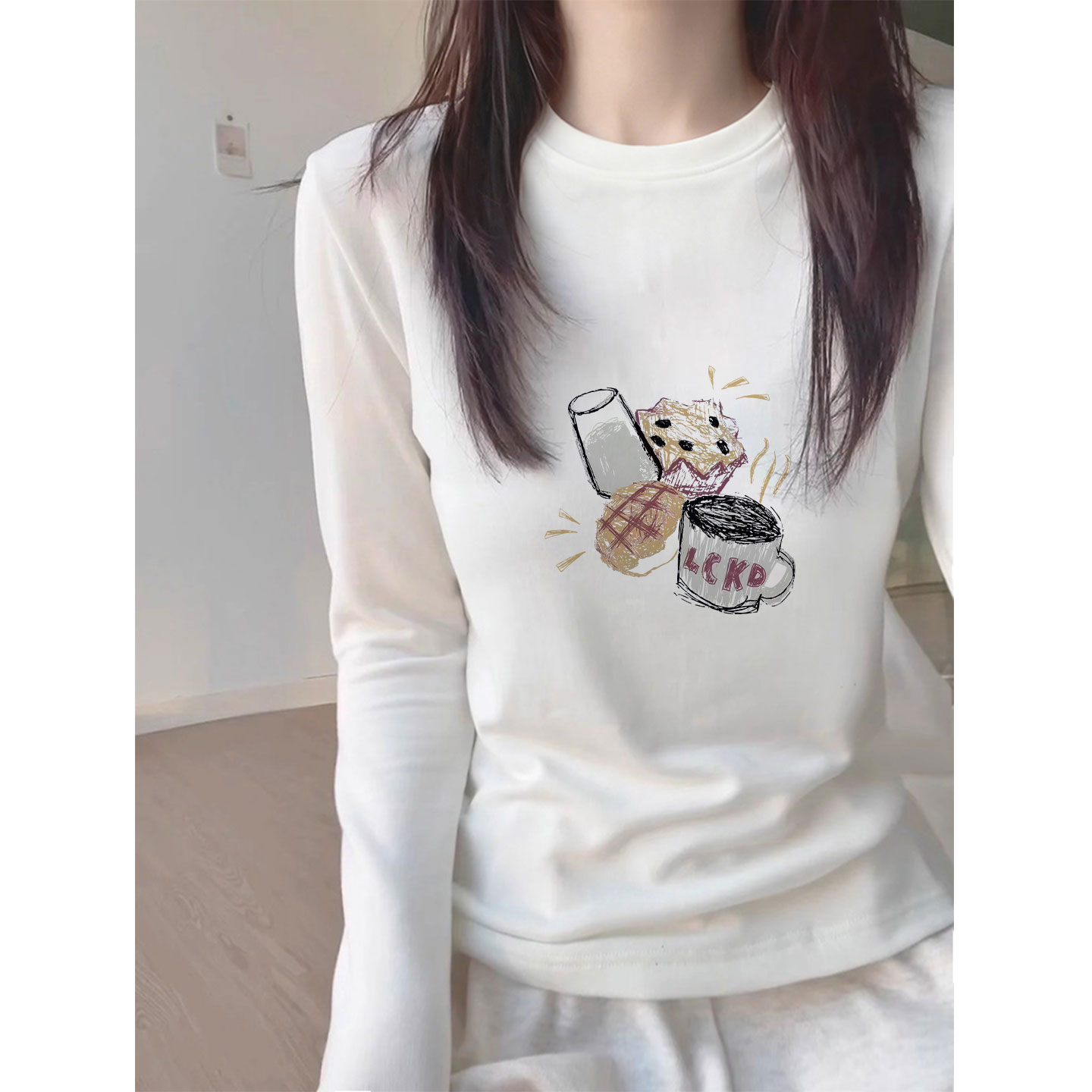 白色纯棉长袖t恤女2025新款秋冬季德绒内搭高级感打底衫宽松上衣