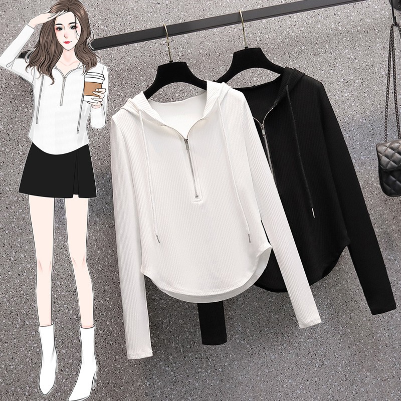 设计感小众不规则连帽长袖T恤女