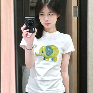 显瘦韩式 白色纯棉短袖 辣妹修身 t恤女2025新款 绝美漂亮小上衣 夏季
