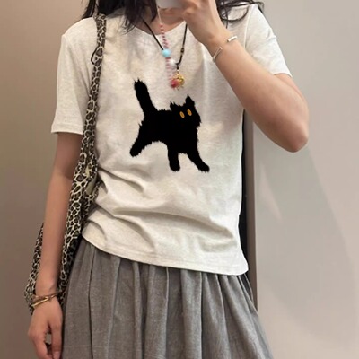 正肩纯棉短袖t恤女2025超火减龄新款修身显瘦夏日通勤漂亮小上衣
