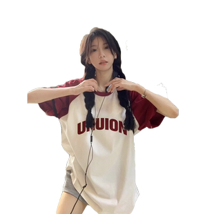 美式复古纯棉短袖t恤女夏季2025新款小众设计感欧货大码女装上衣