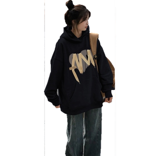 黑色高级感超好看卫衣2026新款爆款加绒加厚女士连帽外套上衣秋冬